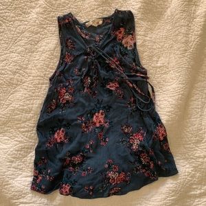 Hippie rose floral print lace front top